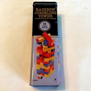 Rainbow Jumbling Tower a game of Strategy Tin box 48 Pieces Ages 6+